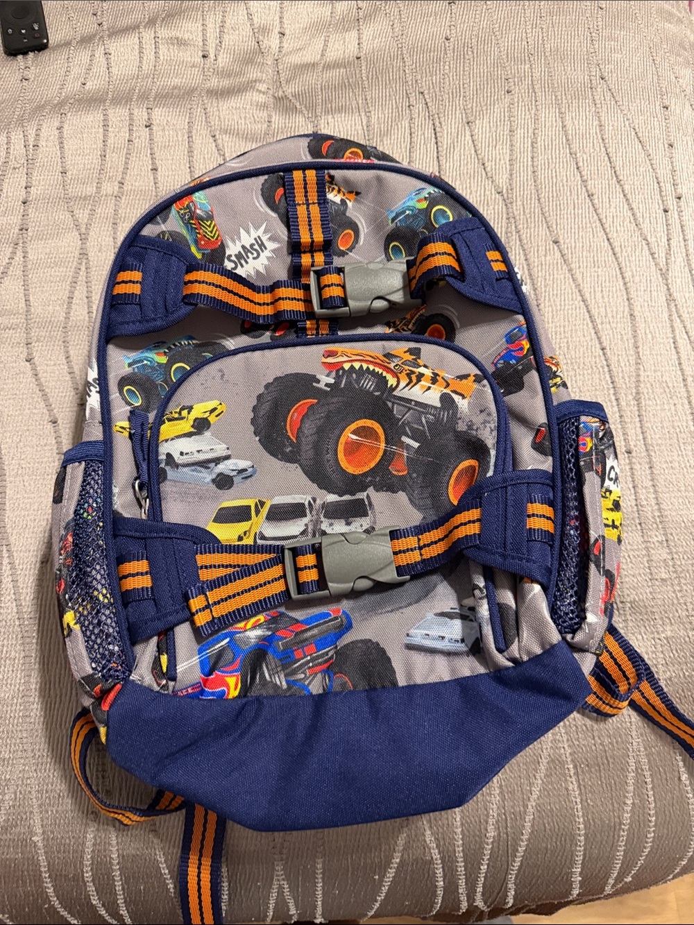 Pottery Barn Kids Monster Truck Backpack - Navy, Gray & Orange